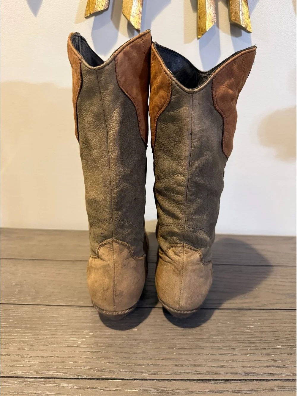 Vintage Zodiac Multicolor Suede Cowboy Boots